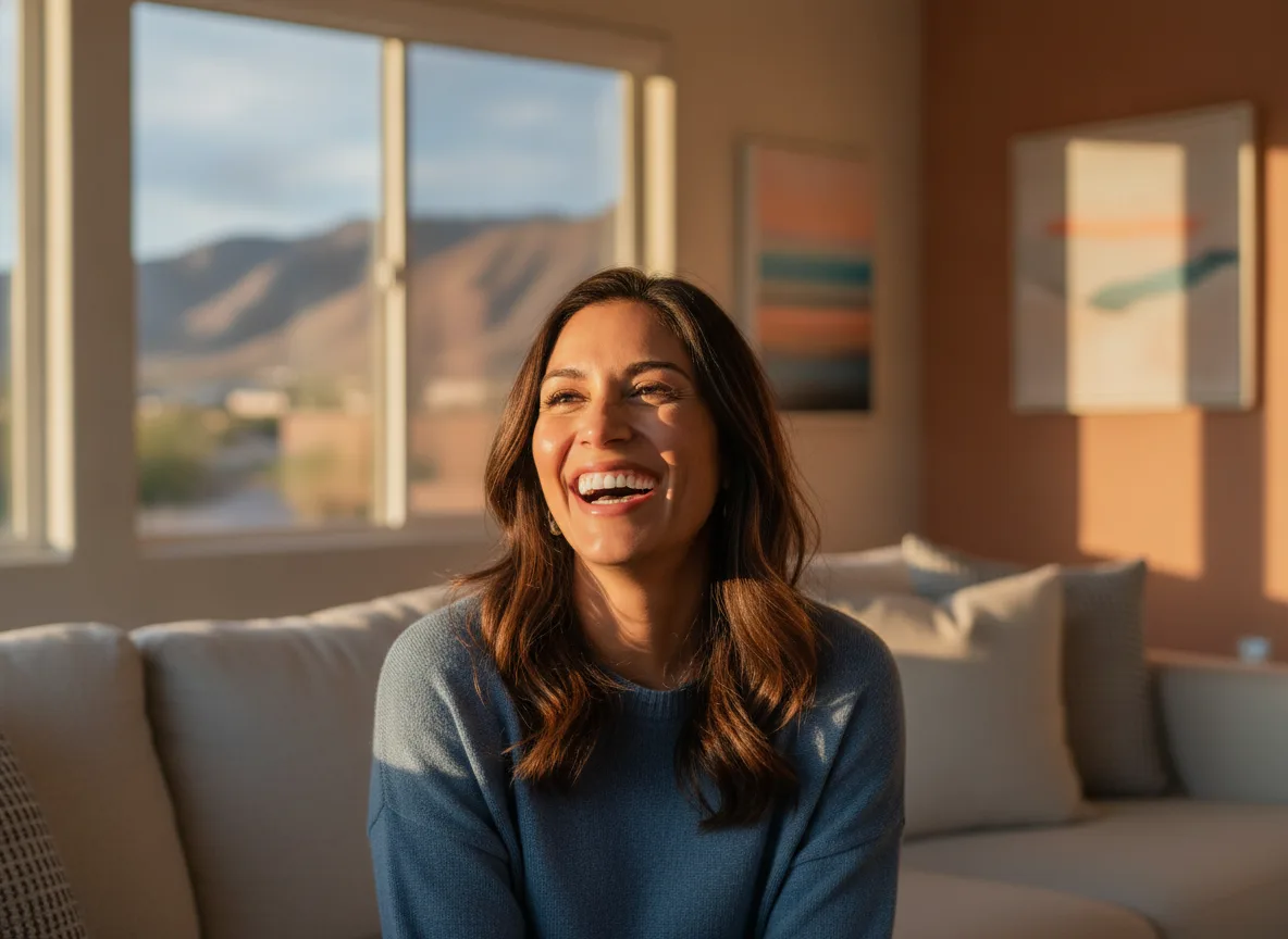 Smiling woman at home